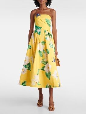 Leo Lin Lynn floral cotton bustier dress in yellow